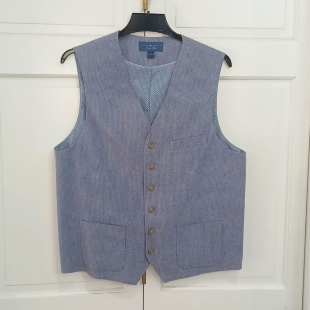Men's Warehouse Joseph Abbo suit vest separate, blue indigo stripe, 3 pockets.